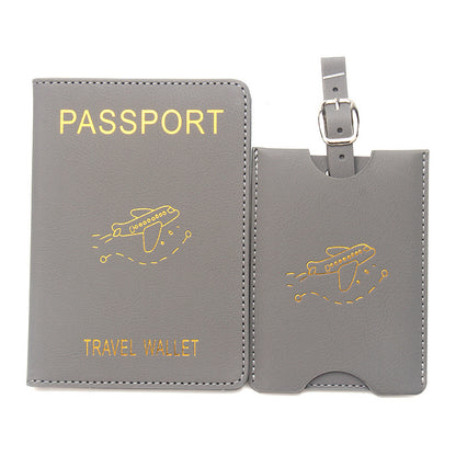 Rfid Anti-Magnetic Airplane Passport Holder Leather Luggage Tag Set Hidden Luggage Identification Card Holder Cross-Border In-Stock by Passport Outfitters