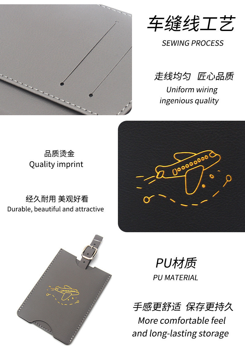 Rfid Anti-Magnetic Airplane Passport Holder Leather Luggage Tag Set Hidden Luggage Identification Card Holder Cross-Border In-Stock by Passport Outfitters