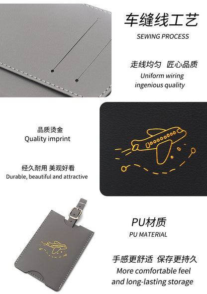 Rfid Anti-Magnetic Airplane Passport Holder Leather Luggage Tag Set Hidden Luggage Identification Card Holder Cross-Border In-Stock by Passport Outfitters