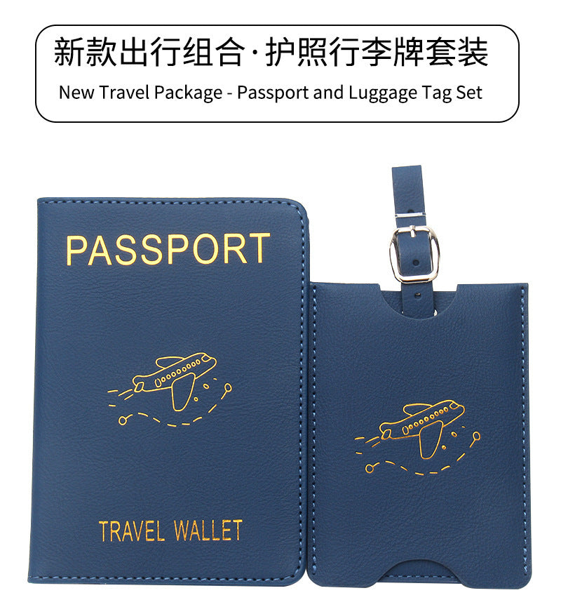 Rfid Anti-Magnetic Airplane Passport Holder Leather Luggage Tag Set Hidden Luggage Identification Card Holder Cross-Border In-Stock by Passport Outfitters
