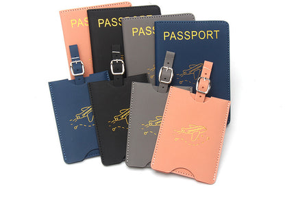 Rfid Anti-Magnetic Airplane Passport Holder Leather Luggage Tag Set Hidden Luggage Identification Card Holder Cross-Border In-Stock by Passport Outfitters