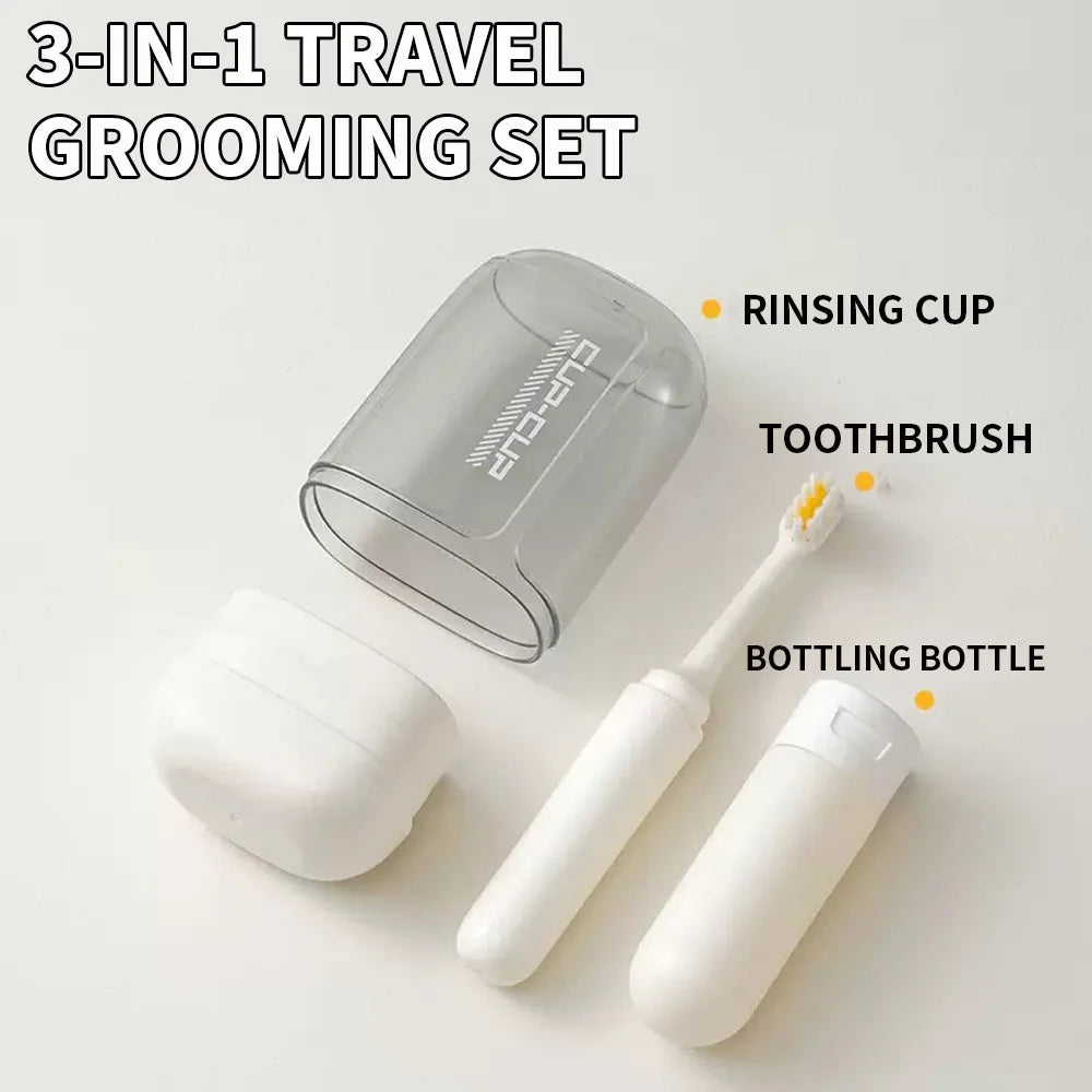 Travel toiletries set -3-in-1 convenient mouthwash cup, toothbrush, toothpaste storage box - essential for business trips by Passport Outfitters