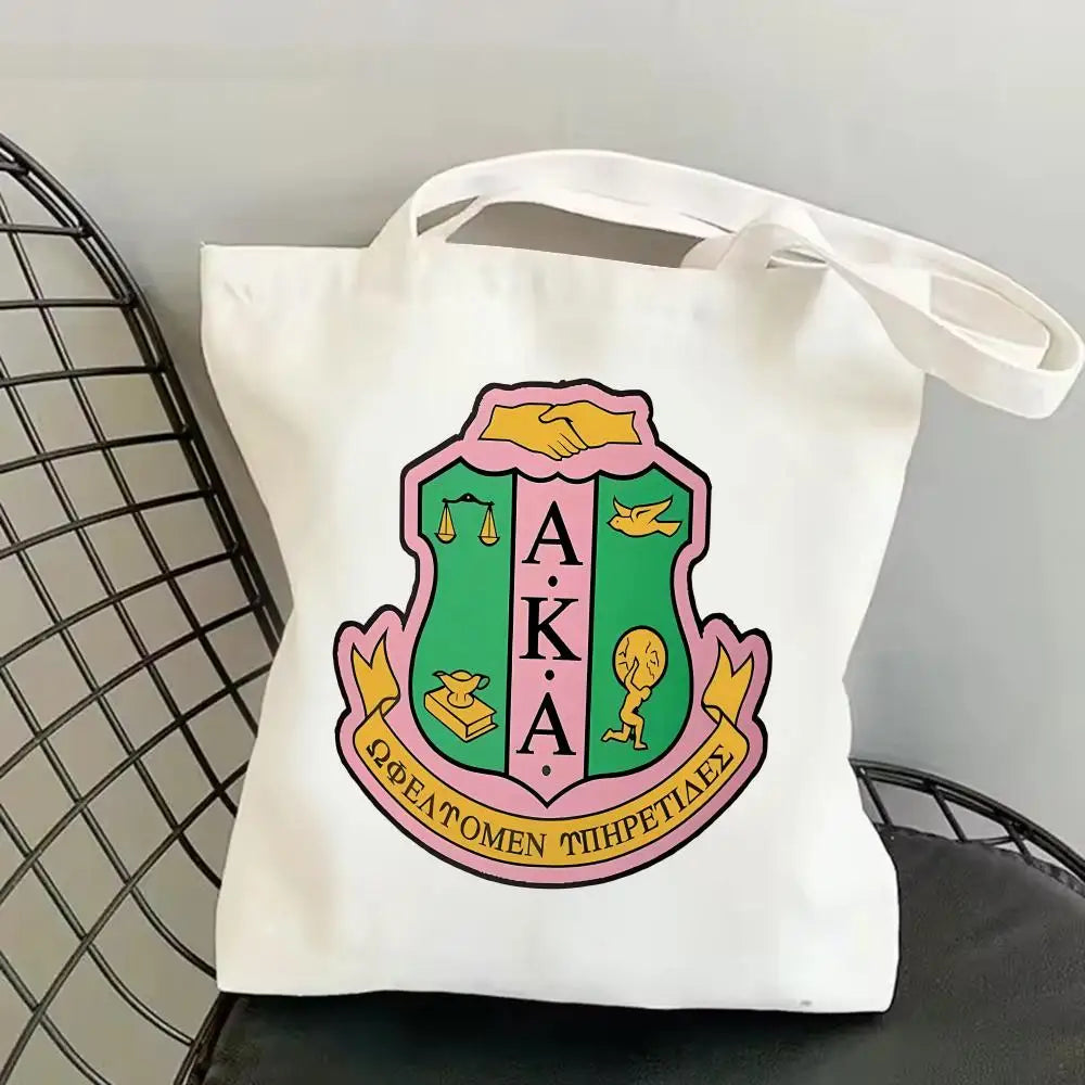 AKA Sorority Storage Bags Canvas Double-Sided Print Fashion Shoulder Tote Shopping Bag Gift Eco Handbags by Passport Outfitters
