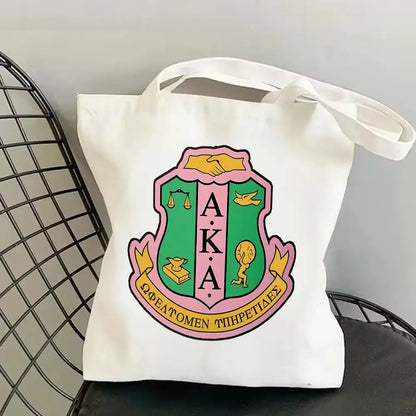 AKA Sorority Storage Bags Canvas Double-Sided Print Fashion Shoulder Tote Shopping Bag Gift Eco Handbags by Passport Outfitters