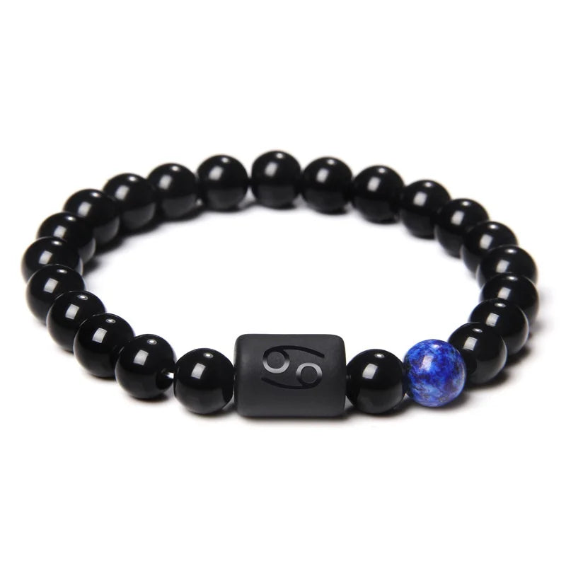 12 Constellation Zodiac Signs Beads Couples Bracelet Natural Black Onyx Stone Elastic Charm Bracelet for Women Men Birthday Gift by Passport Outfitters