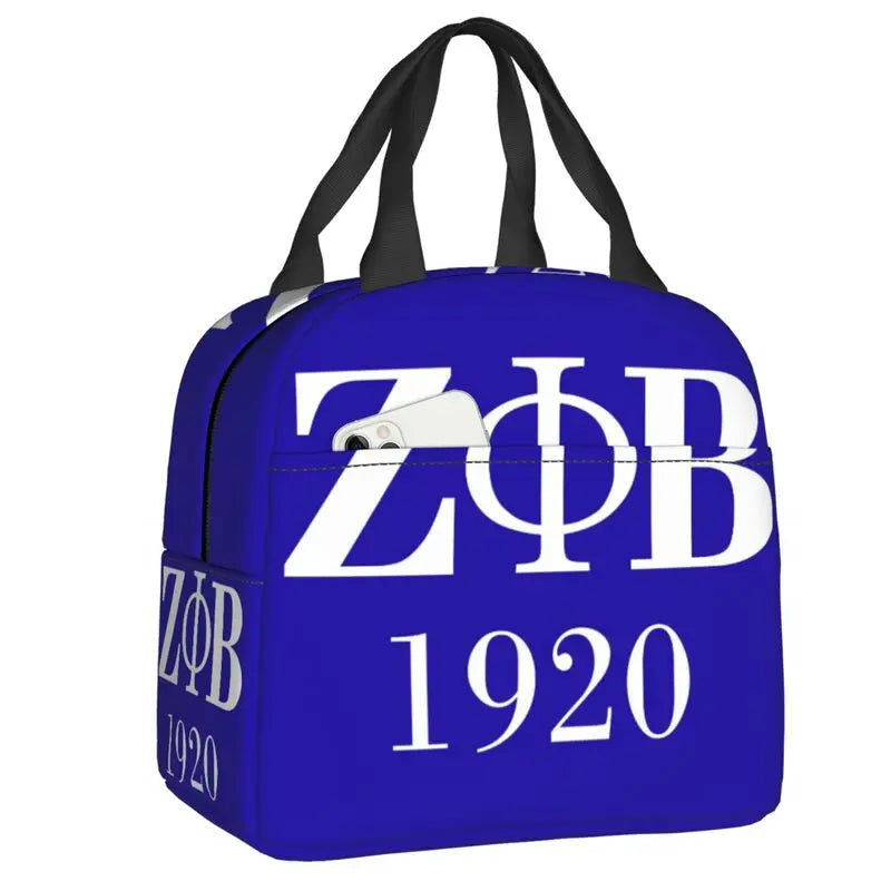 Custom Zeta Phi Beta Sorority Logo Lunch Bag Women Greek Letter 1920 Cooler Warm Insulated Lunch Box for Children School by Passport Outfitters
