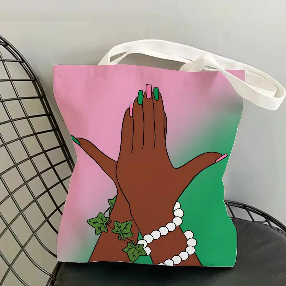 AKA Sorority Storage Bags Canvas Double-Sided Print Fashion Shoulder Tote Shopping Bag Gift Eco Handbags by Passport Outfitters