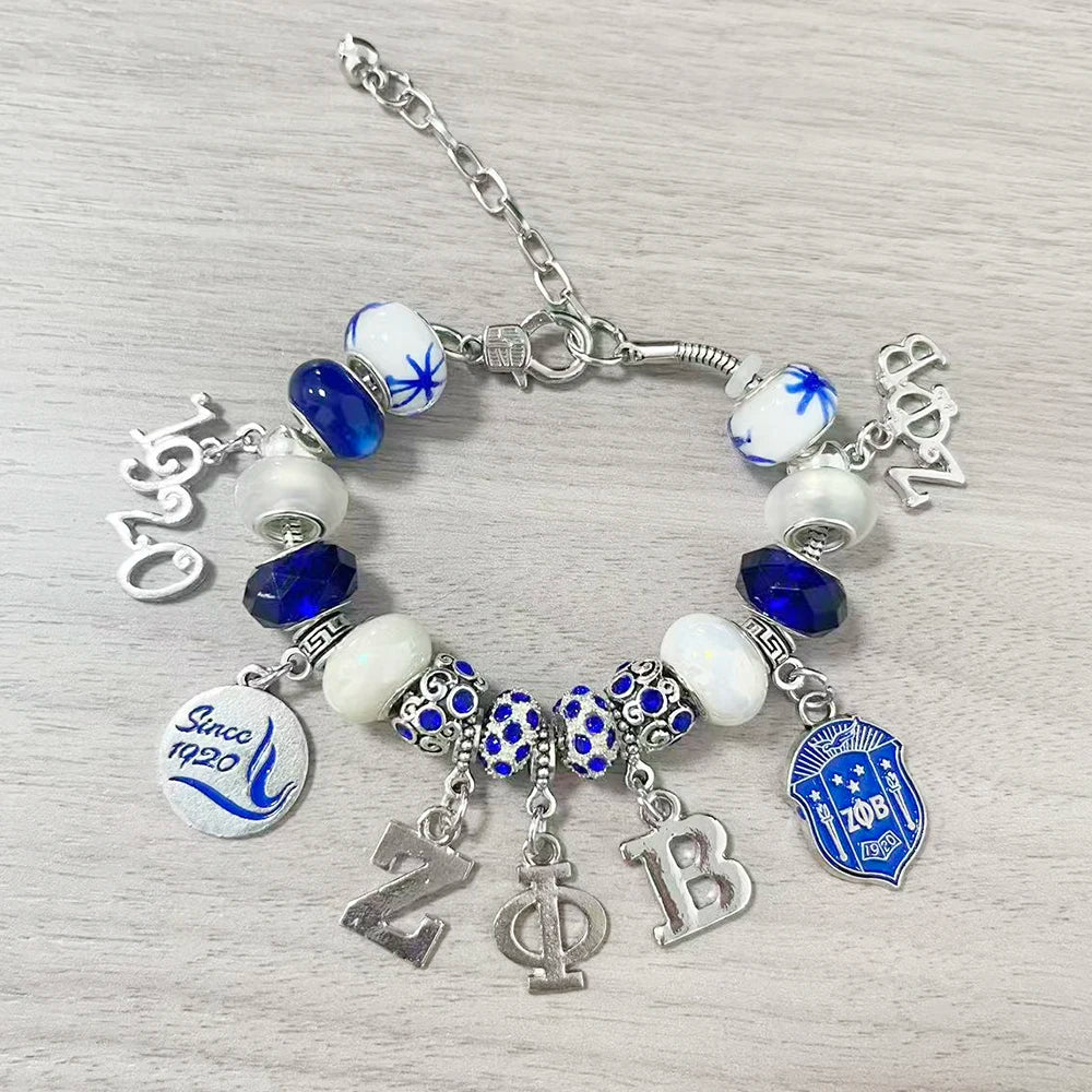 New arrival enamel metal Greek letter society ZETA PHI BETA sorority jewelry pendant bracelet by Passport Outfitters