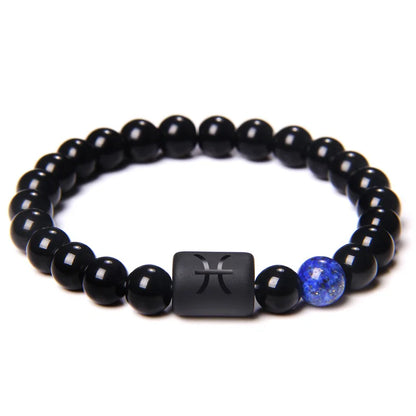 12 Constellation Zodiac Signs Beads Couples Bracelet Natural Black Onyx Stone Elastic Charm Bracelet for Women Men Birthday Gift by Passport Outfitters
