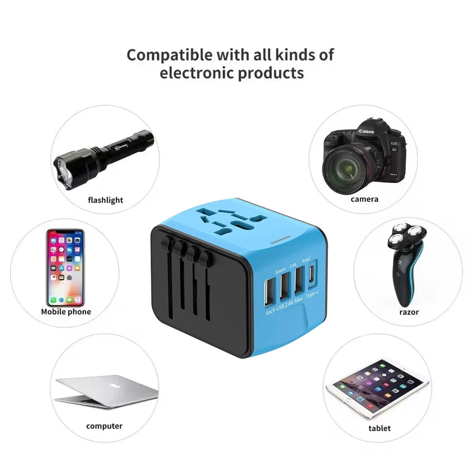 Travel Adapter Universal Power Plug UK European Union US Socket International 3USB Type C Wall Charger for Global Adapters by Passport Outfitters