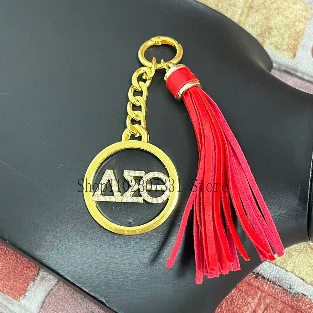 Stainless Steel Greek Letter Delta Shield Keychain With Red Tassel by Passport Outfitters