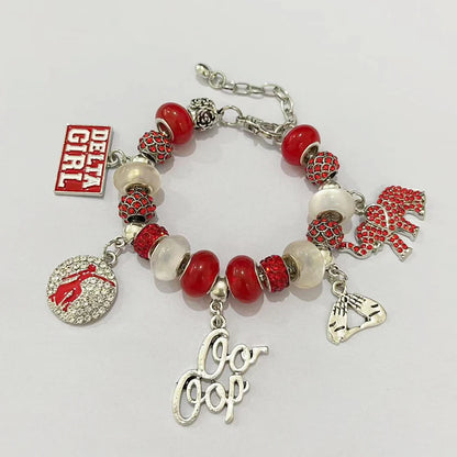 Latest Design Customized Red and White Delta Charm Design Organization Greek Alphabet Friendship Bracelet by Passport Outfitters