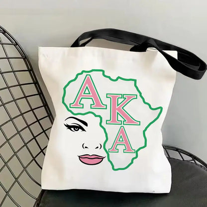 AKA Sorority Storage Bags Canvas Double-Sided Print Fashion Shoulder Tote Shopping Bag Gift Eco Handbags by Passport Outfitters