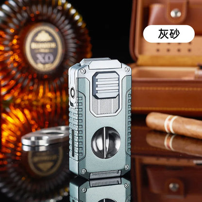 Portable Multi-function Jet Lighter with V-shaped Cigar Cutter Cigar Cigarette Holder Men's Cigarette Lighter, Gentleman's Taste by Passport Outfitters