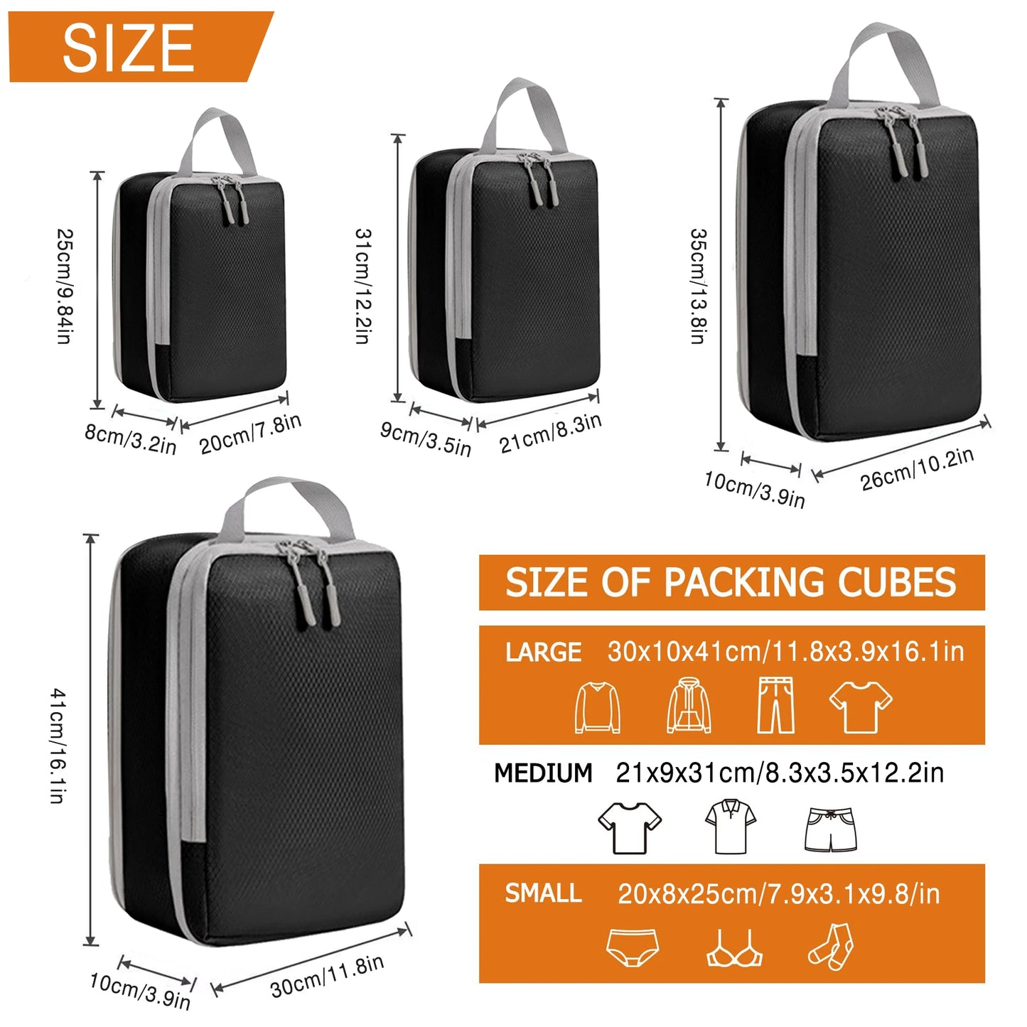 4pcs Large Capacity Travel Compression Packing Cubes Bag Portable Waterproof Suitcase Clothes Organizers For Travel Home Storage