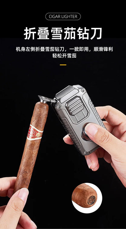 Portable Multi-function Jet Lighter with V-shaped Cigar Cutter Cigar Cigarette Holder Men's Cigarette Lighter, Gentleman's Taste by Passport Outfitters