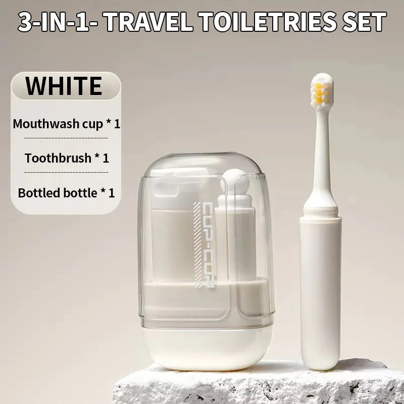 Travel toiletries set -3-in-1 convenient mouthwash cup, toothbrush, toothpaste storage box - essential for business trips by Passport Outfitters