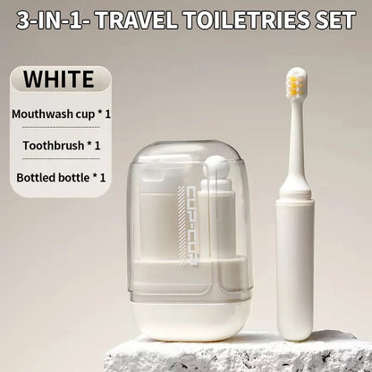 Travel toiletries set -3-in-1 convenient mouthwash cup, toothbrush, toothpaste storage box - essential for business trips by Passport Outfitters