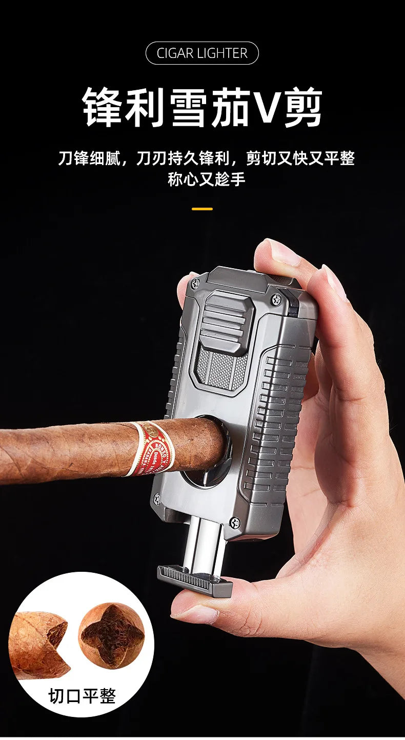 Portable Multi-function Jet Lighter with V-shaped Cigar Cutter Cigar Cigarette Holder Men's Cigarette Lighter, Gentleman's Taste by Passport Outfitters