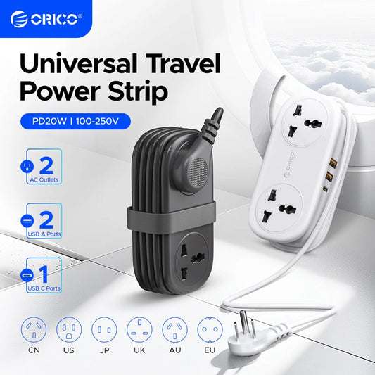 ORICO Universal Power Strip Electrical US Plug with 1.35m Extension Cord 2AC 2 USB 1 Type C Port Travel Adapter Network Filter by Passport Outfitters