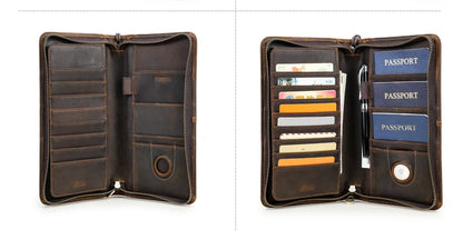 Family Genuine Leather Passport Wallet with AirTag Slot for Travel - Passport Outfitters Apparel 