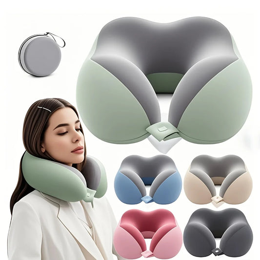 Comfortable U-shaped neck pillow with storage bag – ideal for travel, napping, and office use by Passport Outfitters