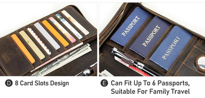 Family Genuine Leather Passport Wallet with AirTag Slot for Travel - Passport Outfitters Apparel 
