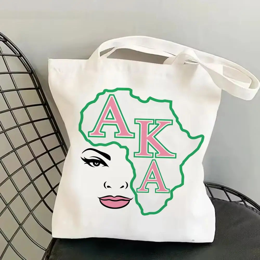 AKA Sorority Storage Bags Canvas Double-Sided Print Fashion Shoulder Tote Shopping Bag Gift Eco Handbags by Passport Outfitters