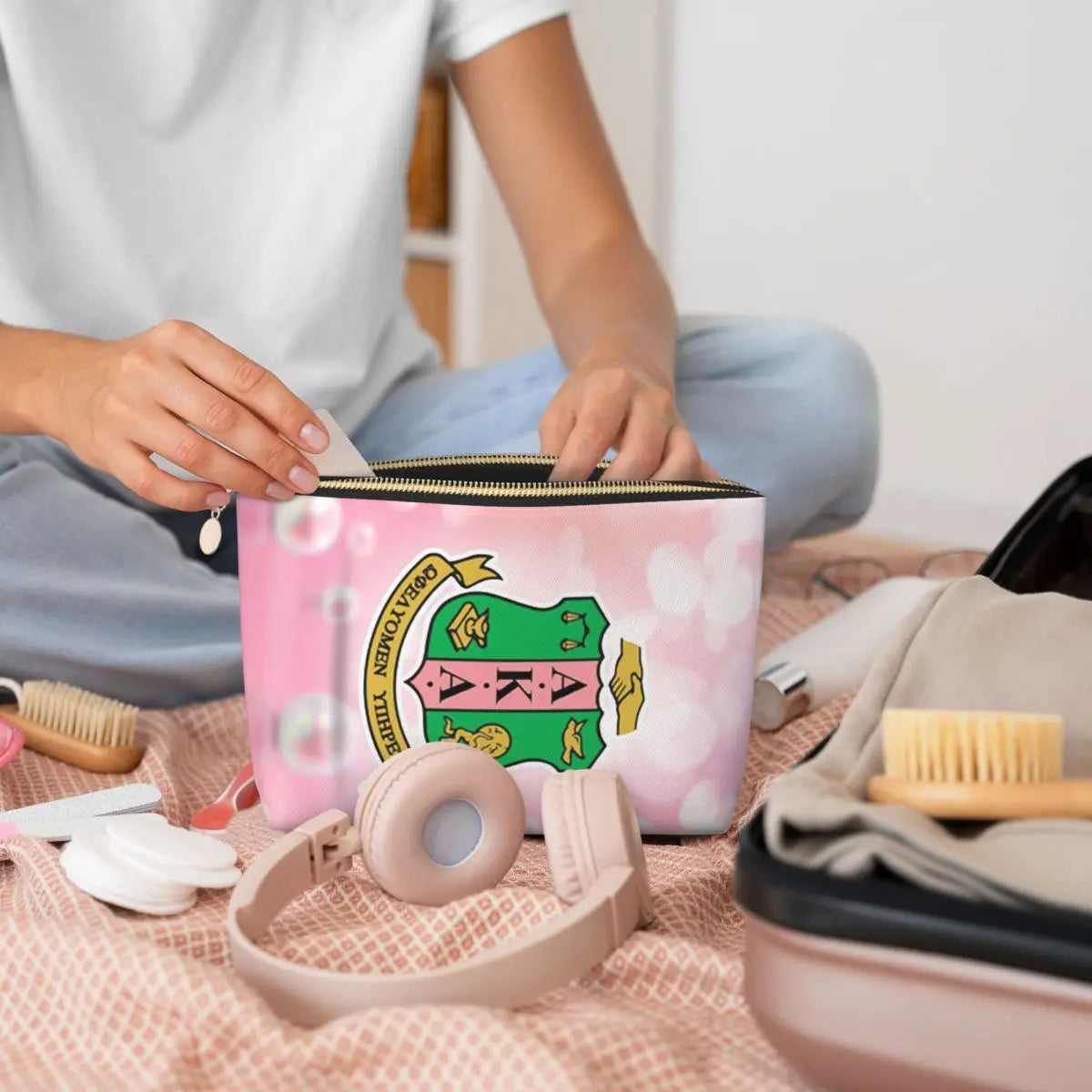 AKA Sorority 5 Women Cosmetic Bag Travel Makeup Organizer Pouch Toiletry Storage Dopp Kit Box by Passport Outfitters