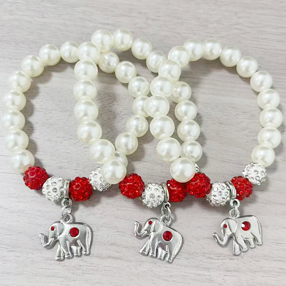 Stretch Adjust Red Sorority Fortitude Elephant Pendants Detla Pearl Bracelet Jewelry by Passport Outfitters