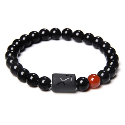 12 Constellation Zodiac Signs Beads Couples Bracelet Natural Black Onyx Stone Elastic Charm Bracelet for Women Men Birthday Gift by Passport Outfitters