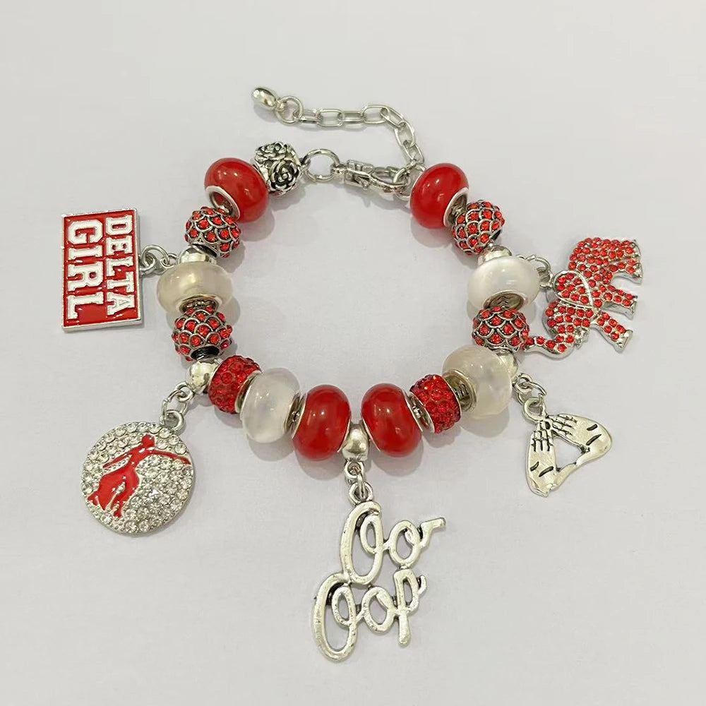 Latest Design Customized Red and White Delta Charm Design Organization Greek Alphabet Friendship Bracelet by Passport Outfitters
