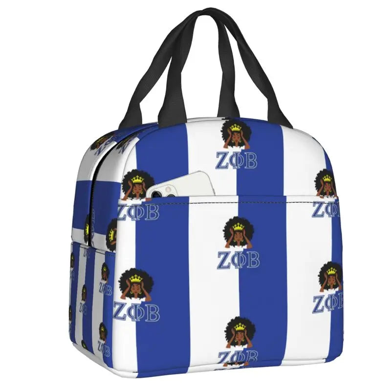 Custom Zeta Phi Beta Sorority Logo Lunch Bag Women Greek Letter 1920 Cooler Warm Insulated Lunch Box for Children School by Passport Outfitters