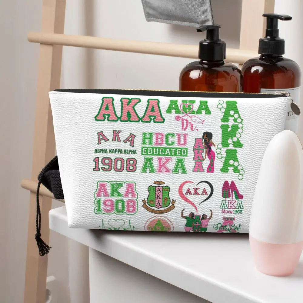 AKA Sorority 10 Women Cosmetic Bags Travel Makeup Organizer Pouch Toiletry Storage Dopp Kit Case by Passport Outfitters