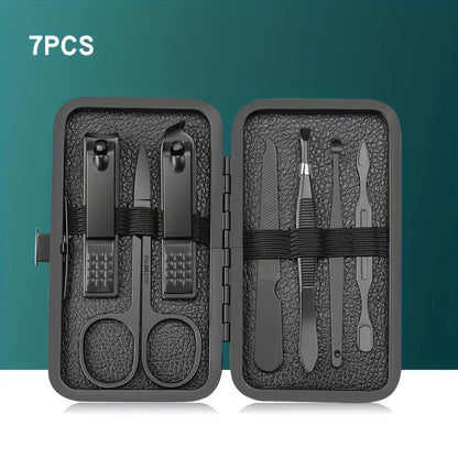 Stainless Steel 7/10/16/18pcs Black Manicure kit Pedicure Set Scissors Nail Clipper Grooming Tool Kit with Travel Case