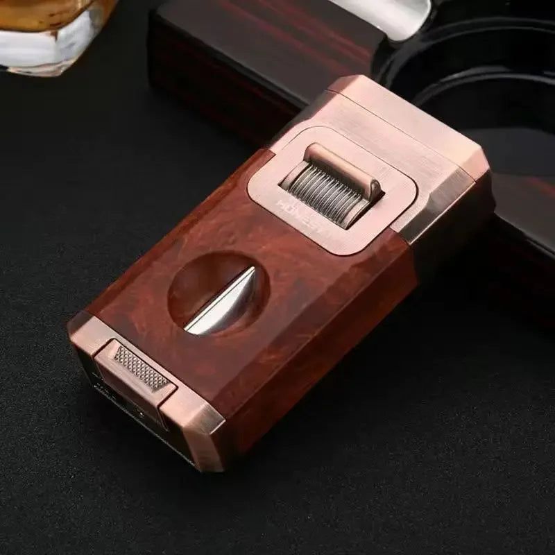 Metal High-end Cigar Lighter with Unique Wind Proof V-shaped Cutting Double Jet Flame Butane Gas Lighter Cigar Accessories by Passport Outfitters