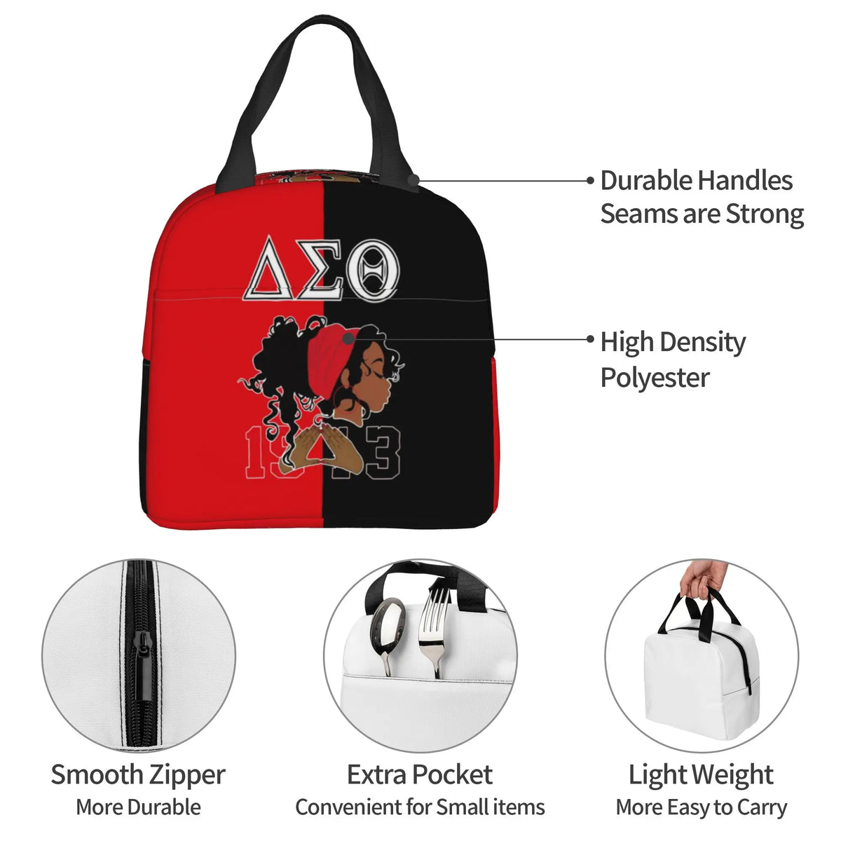 Deltas Sigmas Thetas 1913 DST Sorority Insulated Lunch Tote Bag for Women Portable Cooler Thermal Bento Box Work School Travel by Passport Outfitters