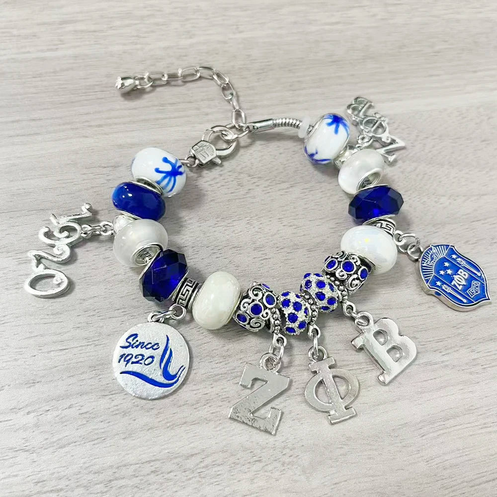 New arrival enamel metal Greek letter society ZETA PHI BETA sorority jewelry pendant bracelet by Passport Outfitters