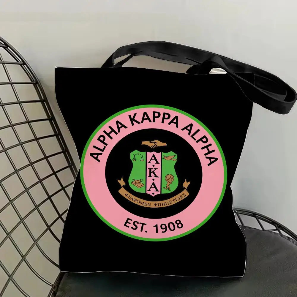 AKA Sorority Storage Bags Canvas Double-Sided Print Fashion Shoulder Tote Shopping Bag Gift Eco Handbags by Passport Outfitters