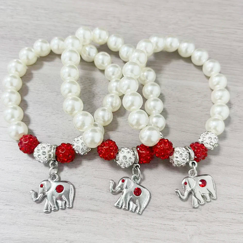 Stretch Adjust Red Sorority Fortitude Elephant Pendants Detla Pearl Bracelet Jewelry by Passport Outfitters