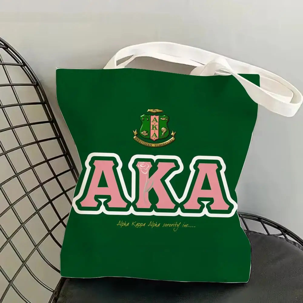 AKA Sorority Storage Bags Canvas Double-Sided Print Fashion Shoulder Tote Shopping Bag Gift Eco Handbags by Passport Outfitters