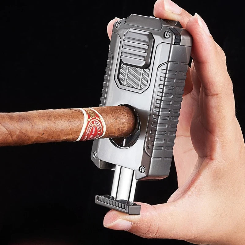 Portable Multi-function Jet Lighter with V-shaped Cigar Cutter Cigar Cigarette Holder Men's Cigarette Lighter, Gentleman's Taste by Passport Outfitters