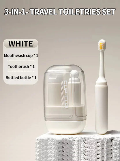 Travel toiletries set -3-in-1 convenient mouthwash cup, toothbrush, toothpaste storage box - essential for business trips by Passport Outfitters