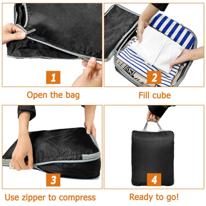 4pcs Large Capacity Travel Compression Packing Cubes Bag Portable Waterproof Suitcase Clothes Organizers For Travel Home Storage