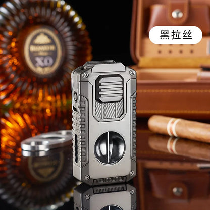 Portable Multi-function Jet Lighter with V-shaped Cigar Cutter Cigar Cigarette Holder Men's Cigarette Lighter, Gentleman's Taste by Passport Outfitters