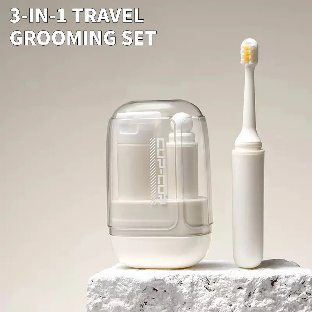 Travel toiletries set -3-in-1 convenient mouthwash cup, toothbrush, toothpaste storage box - essential for business trips by Passport Outfitters