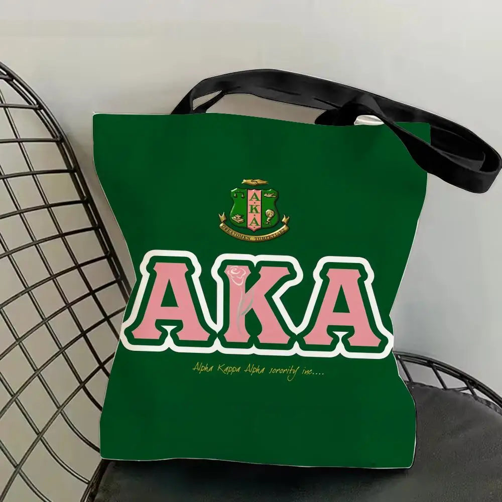 AKA Sorority Storage Bags Canvas Double-Sided Print Fashion Shoulder Tote Shopping Bag Gift Eco Handbags by Passport Outfitters