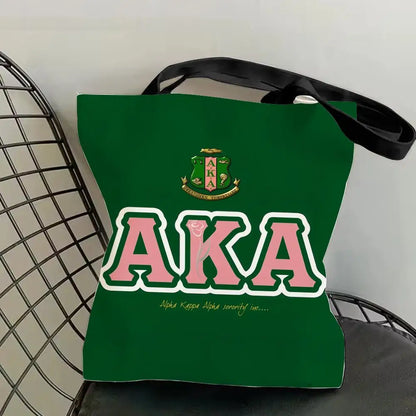 AKA Sorority Storage Bags Canvas Double-Sided Print Fashion Shoulder Tote Shopping Bag Gift Eco Handbags by Passport Outfitters