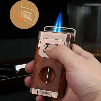 Metal High-end Cigar Lighter with Unique Wind Proof V-shaped Cutting Double Jet Flame Butane Gas Lighter Cigar Accessories by Passport Outfitters