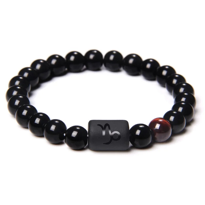 12 Constellation Zodiac Signs Beads Couples Bracelet Natural Black Onyx Stone Elastic Charm Bracelet for Women Men Birthday Gift by Passport Outfitters
